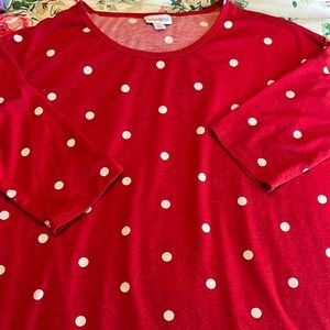 LuLaRoe Red and White Polka dot Irma Top “Minnie mouse” pattern